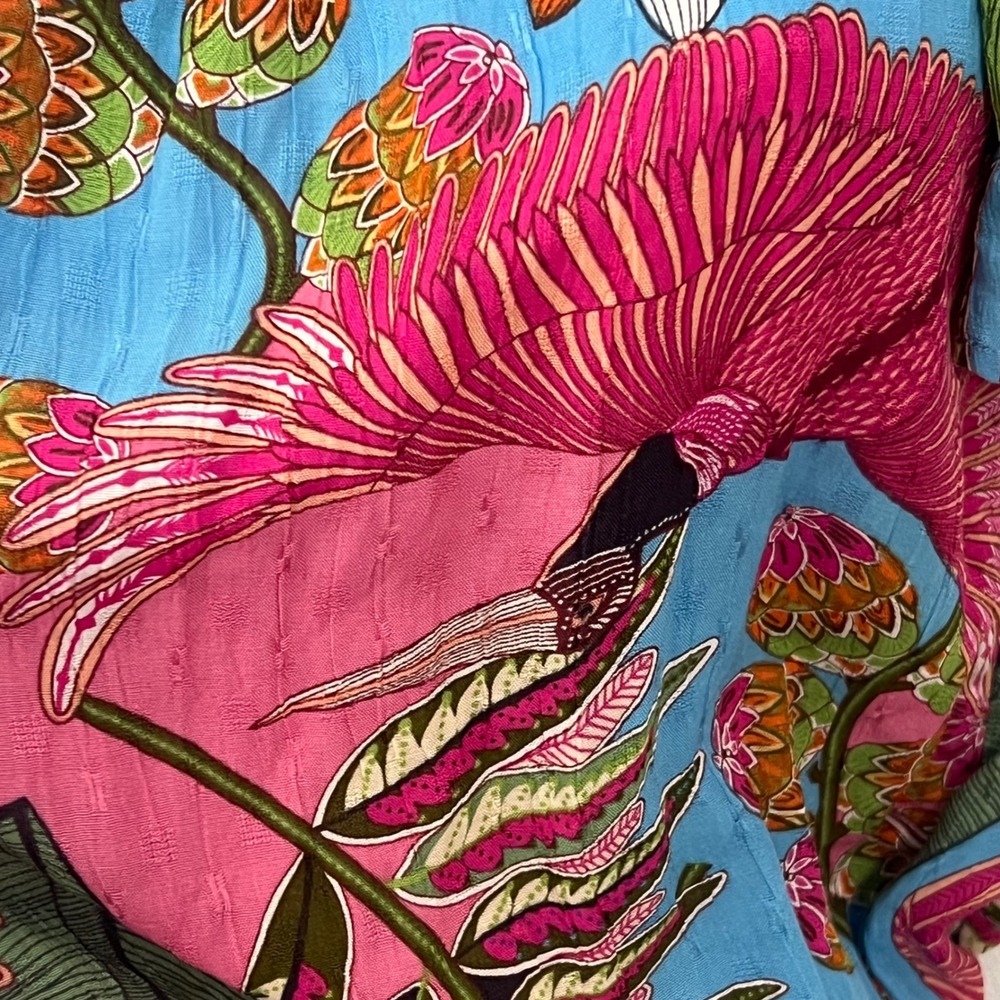 Rachel Rachel Roy S Blue Tropical Bird Floral Smocked Peasant Top Off Shoulder‎ - Picture 7 of 14